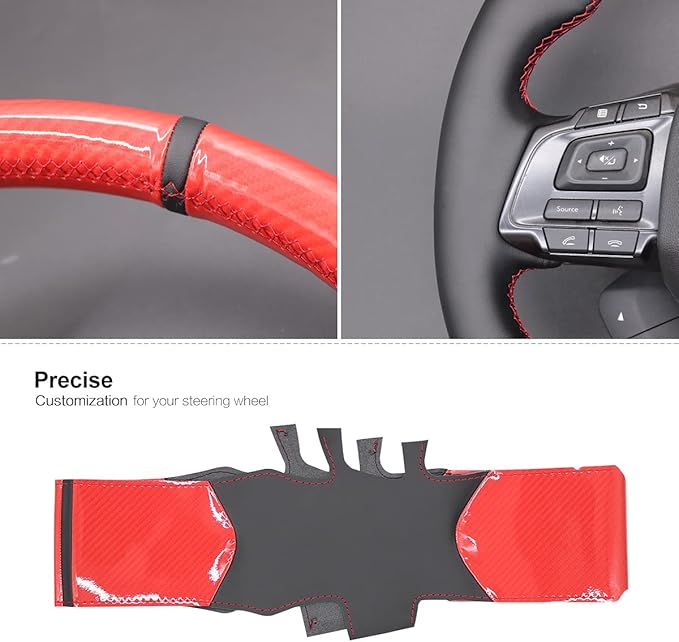 MEWANT Hand-Sewing DIY Red Glossy Carbon Fiber + Black Microfiber Leather Car Steering Wheel Cover for Subaru WRX (STI) 2015-2019 / Levorg 2015-2019/ WRX Steering Wheel Cover Accessories