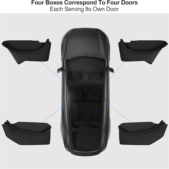 Door Pocket Liners Side Storage Box for 2025 2026 Tesla Model Y Juniper | 4PCS Front Rear Door Pocket for 2025 2026 Model Y Juniper Accessories TPE Waterproof Emergency Safety Button Design
