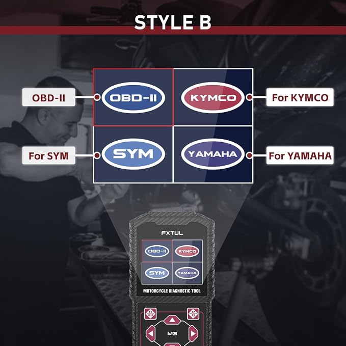 M3-B Motorcycle Diagnostic Tool for SYM KYMCO Yamaha | Full-System OBD2 Scanner, ECM ABS IMMO Diagnostics, Fault Code Reader Live Data, Actuation Test Throttle Learning