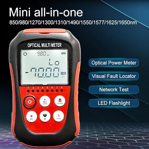 Fiber Optic Cable Tester Portable Optical Fiber Power Meter FC/SC/ST Universal Interface Integrated OPM, VFL, and RJ45 Functions (OPM-VFL-3)