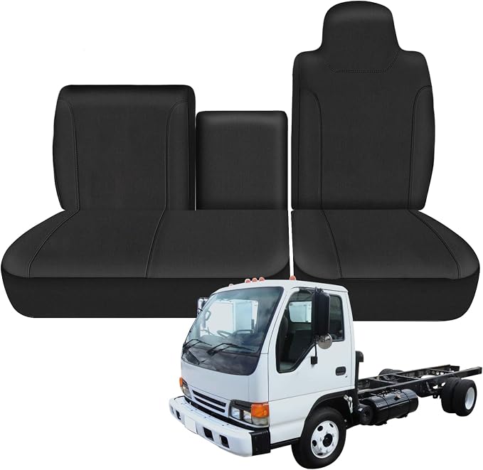 Truck Seat Cover Compatible with 1995-2005 Isuzu NPR Front 40/60 Split Bench Seat Cover (Black, 1995-2005)