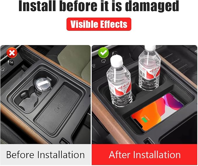 Center Console Storage Box for 2022-2024 Land Rover Defender 90 110 130 Wireless Charging Mat Cup Holder Interior Storage Silicone Mat Tuning Supplies Accessories (2022-2024 Defender (Black))