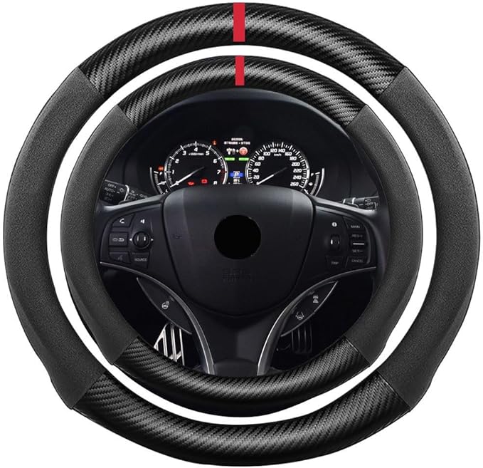 Suede Carbon Fiber Steering Wheel Cover, Compatible with Acura RLX RDX MDX ILX CDX PLX NSX TLX TLX-L 15 inch Soft SuedeTouch Leather Sport Non-Slip Automotive Interior Accessories