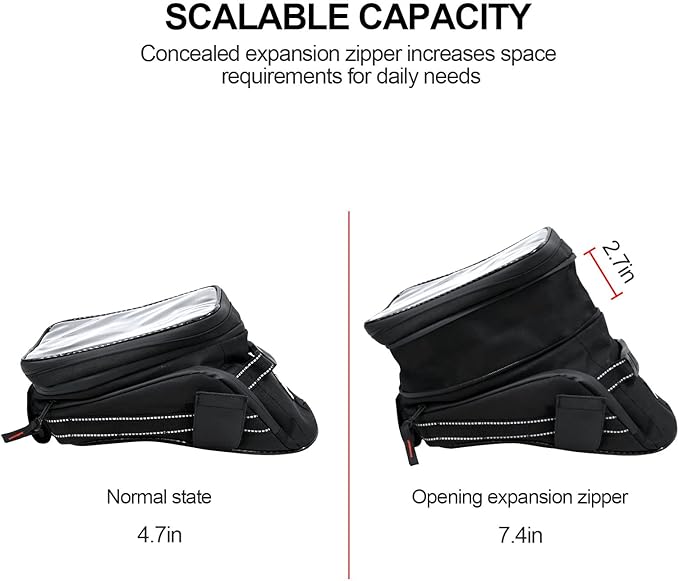 Motorcycle Tank Bag w/Strap Storage Bag Compatible with Honda Yamaha Suzuki Kawasaki Harley Water Resistant (Orange Piping)