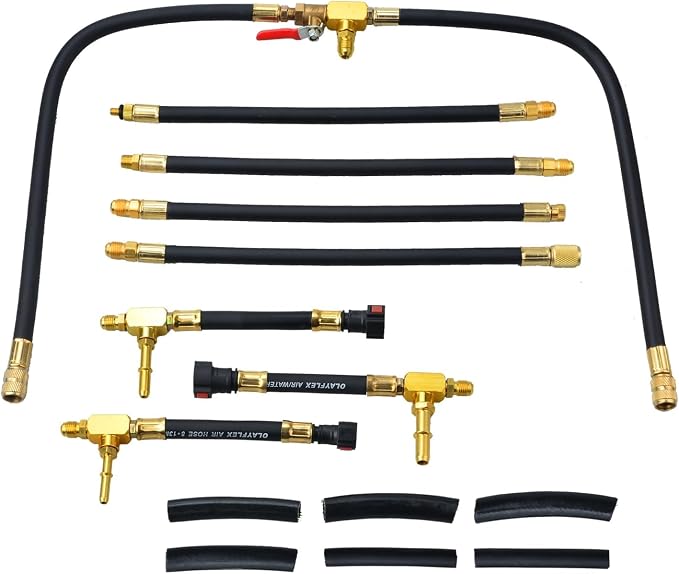Fuel Injection Pressure Tester Kit 0-140 PSI, Pro Fuel Pressure Gauge with 3 Sizes Fuel Line Fittings (6.30mm/7.89mm/9.49mm) for Car, Truck, Motorcycle