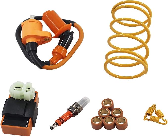 GY6 Cylinder Rebuild Kits Kymlaa 100cc Big Bore Kit for 69mm Valve 49CC 50CC 139QMB Moped Scooter Engine 50mm Bore Upgrade Set with 6pin Racing CDI Ignition Coil Performance Spark Plug Clutch Spring
