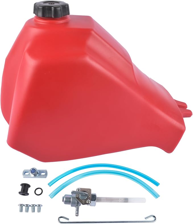 Red Fuel Tank w/ Cap and Fuel Petcock FT49002 Replacement for Honda ATC185/S 1980-1983 200S 1981-1986 200E 1982-1983 200/M 1981-1985 Mustrod