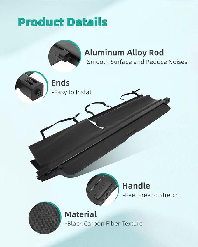 SCITOO Cargo Cover 2010-2015 Fit for Lexus RX350 3.5L 2010-2015 Fit for Lexus RX450h 3.5L Upgraded Retractable Rear Trunk Cover with Aluminum PVC&Plastic