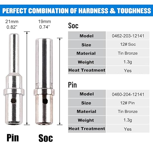 JRready ST6294 Deutsch Solid Pin, Deutsch Solid Contact Size 12, Solid Contacts for DTP DTHD Connectors,12-14AWG,25A,30 Pairs