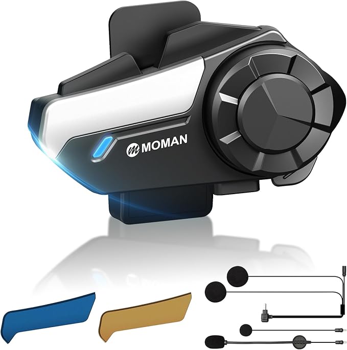 Moman Motorcycle Intercom, H2S【H2PRO Upgrade】 Motorbike Helmet Speaker 2-Way 1000M Communication Headset with Triple Noise Cancellation/Audio Multitasking/Hi-Fi/Music Sharing/FM/AI Voice, 1 Pack
