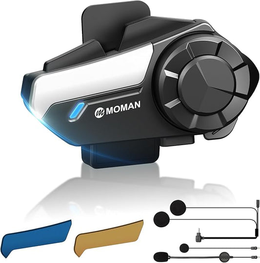 Moman Motorcycle Intercom, H2S【H2PRO Upgrade】 Motorbike Helmet Speaker 2-Way 1000M Communication Headset with Triple Noise Cancellation/Audio Multitasking/Hi-Fi/Music Sharing/FM/AI Voice, 1 Pack
