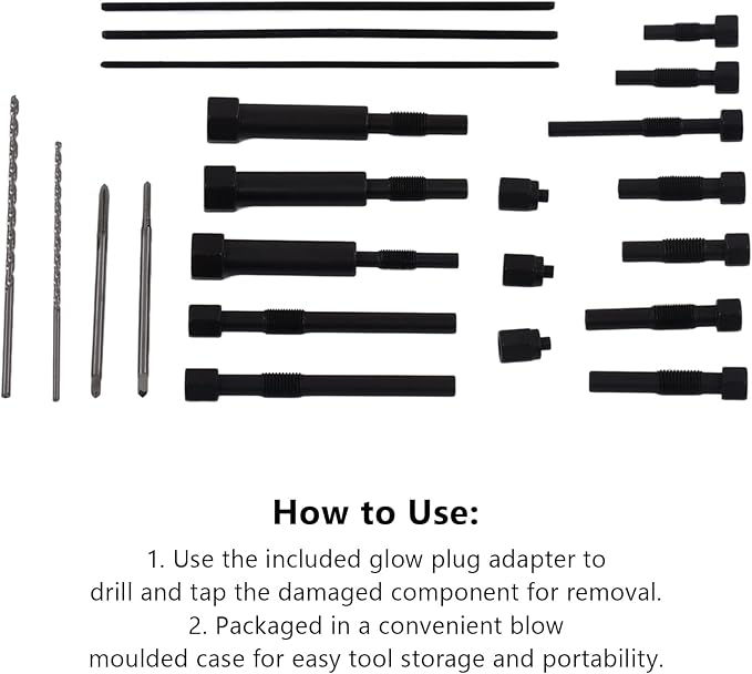 Glow Plug Remover Kit, Professional 22 Piece Extraction Removal Tool Set for Engine Repair Mechanics Metal Case M10 M8 M10x1.25 Automotive Broken Glow Plug Service