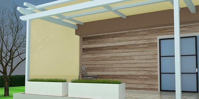 Shatex 90% Sun Shade Fabric, 8x12ft Sun-Block Net Mesh Shade with Clips for Pergola Cover Porch Vertical Screen, Beige