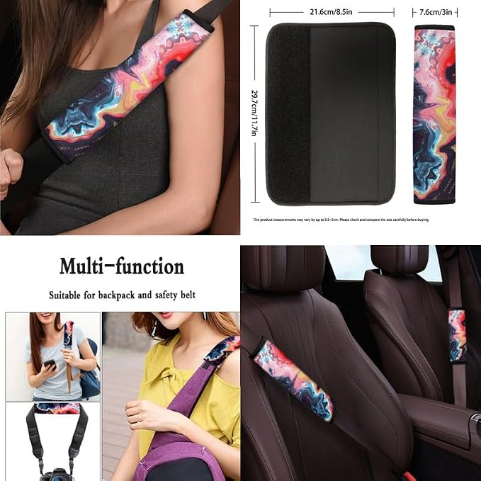 Fluid Art Marble Skin Gradient 13 Pieces Seat Covers Accessories Liquid Marbling Hand Drawing Steering Wheel Cover Seat Cover Full Set Seat Belt Shoulder Pad Car Cover