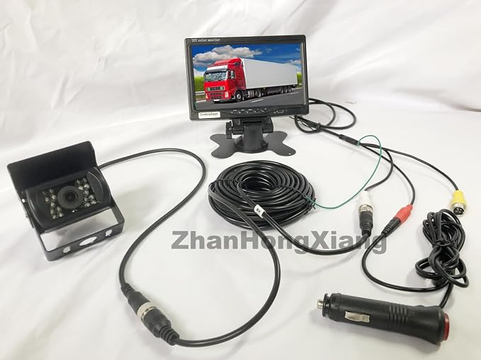 AHD 1080P Vehicle Backup Camera and 7 inch IPS Screen Monitor System, 2X Wired Car Rear View Mirror Camera 4 Pin with 15m20m Cable for RV Truck Camper Semi Box