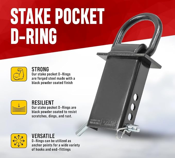 Mytee Products 2 Pack 5/8 Inch Stake Pocket D Rings, 18000 lbs | Heavy Duty Adjustable Trailer Stake Pocket Tie Down Utility for Flatbed Trucks & Trailer w/Hitch Pin, 4 Holes for Adjustment