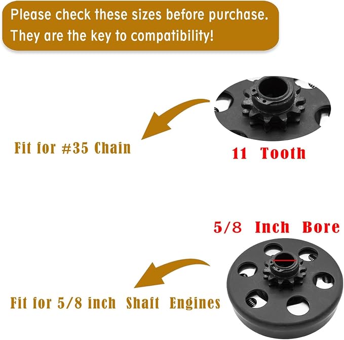 centrifugal Clutch 5/8" Bore 11 Tooth with #35 Chain,Perfect for MiniBike, Go Kart.Included Bolt and Washer Kit.