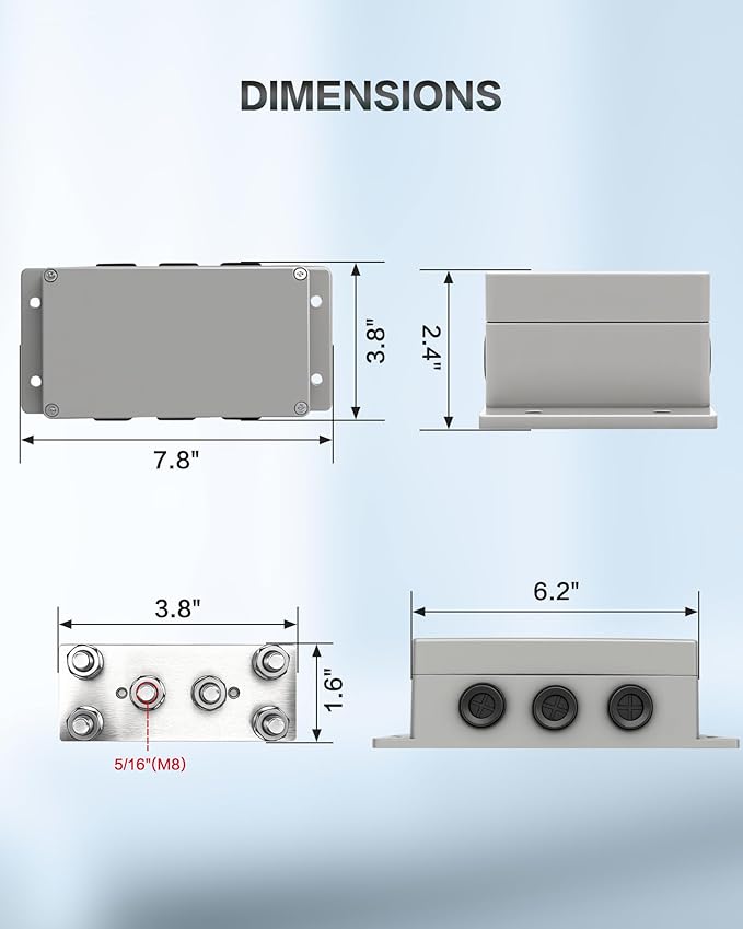 500A 12V Bus Bar Heavy Duty Power Distribution Block with 6 x 5/16"(M8) Terminal Studs Waterproof Marine Bus Bar for Car Boat RV Solar System