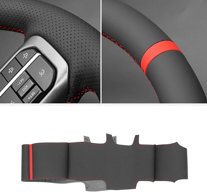 Black Leather Carbon Fiber Suede Steering Wheel Cover for Ford F-150 2021-2026 /Ford F-250 F-350 F-450 F-55- F600 2023 2024 2025 2026/Ford Expedition 2022-2024 Accessories Custom OEM Parts