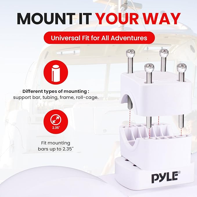 Pyle Dual Waterproof Off-Road Speakers - 8" 300W 2-Way Marine Wakeboard Tower Sound System w/LED Light, Full Range Outdoor Stereo Speaker for Car, ATV, UTV, Jeep, Boat, Includes Brackets (White)
