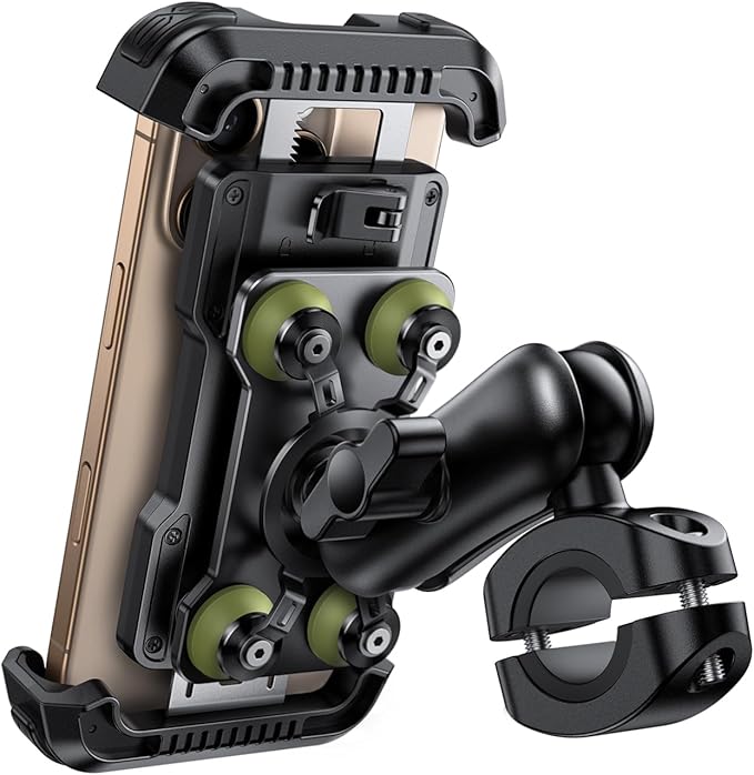 Lamicall Motorcycle Phone Mount Holder - [Dual Vibration Dampener] [Metal Adjustment Arm] Motorcycle Cell Phone Holder, Bike Handlebar Phone Mount, for iPhone 16 15 14 Pro Max, 4.7-6.7" Phones, Green