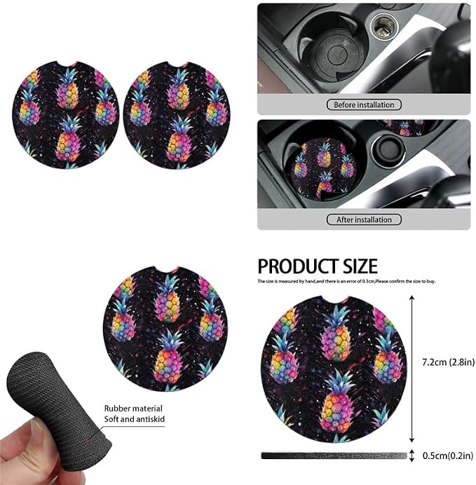 Starry Night Pineapple Hand Drawing Car Seat Cover Full Set Universal Starry Sky Fruit 13 Pcs for Front and Back Seat Cover Keychains for Trucks Sedan SUV