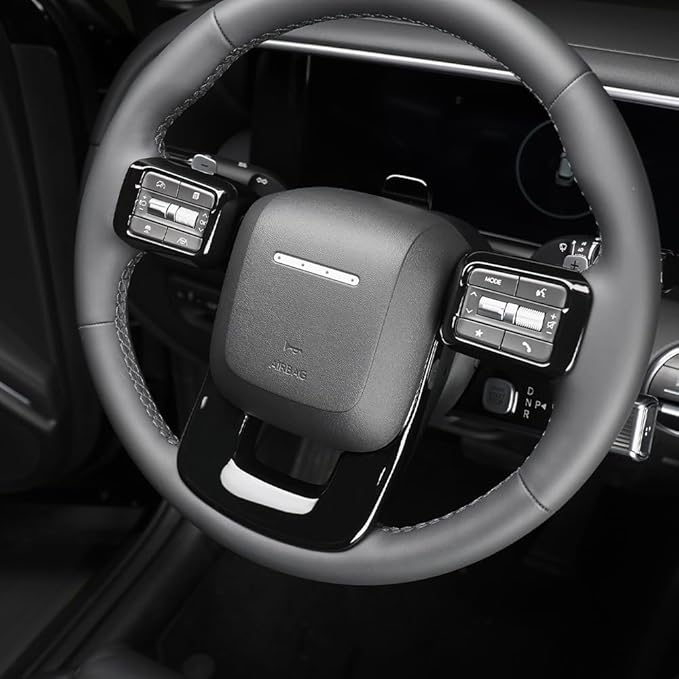 Steering Wheel Cover Trim Compatible with Santa FE 2024 2025 Hyundai IONIQ 9 Accessories(Black)