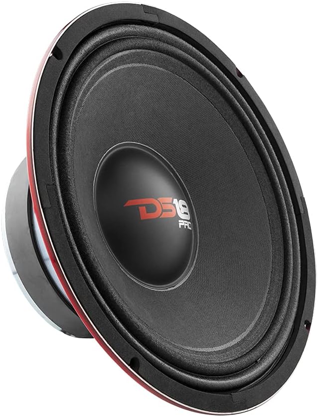 DS18 PRO-X10M Loudspeaker - 10", Midrange, Red Steel Basket, 600W Max, 300W RMS, 8 Ohms - Premium Quality Audio Door Speakers for Car or Truck Stereo Sound System (1 Speaker), Classic