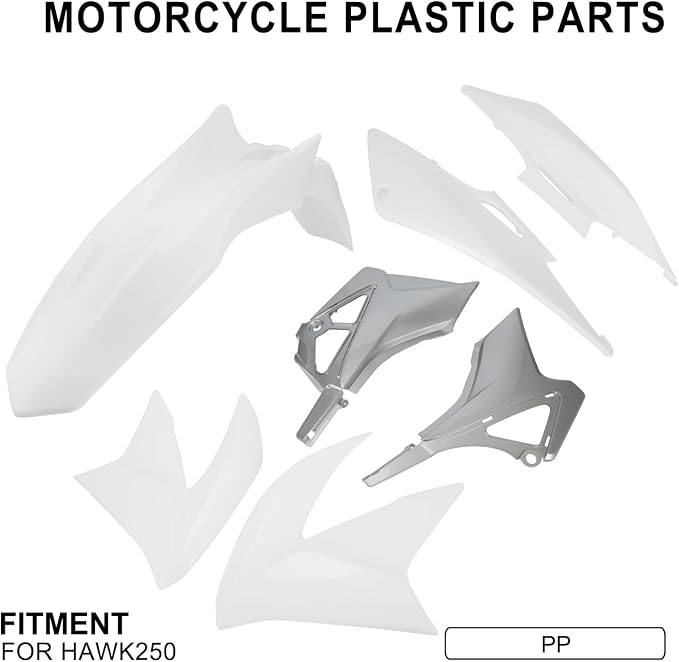 Dirt Bike Plastic Kits for Hawk 250, Rear Front Fender Side Cover Fairing Body for Hawk250 White