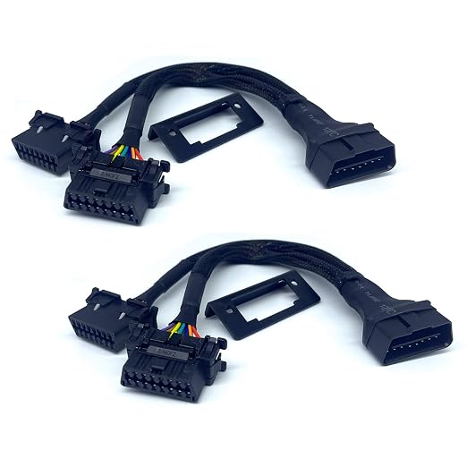 JUTA OBD2 Splitter Extension Cable Adapter 1 Male and 2 Females Extension 16PIN OBD-II J1962 Y Diagnostic Connector with Mounting Bracket - [1ft/33cm, 2-Pack]