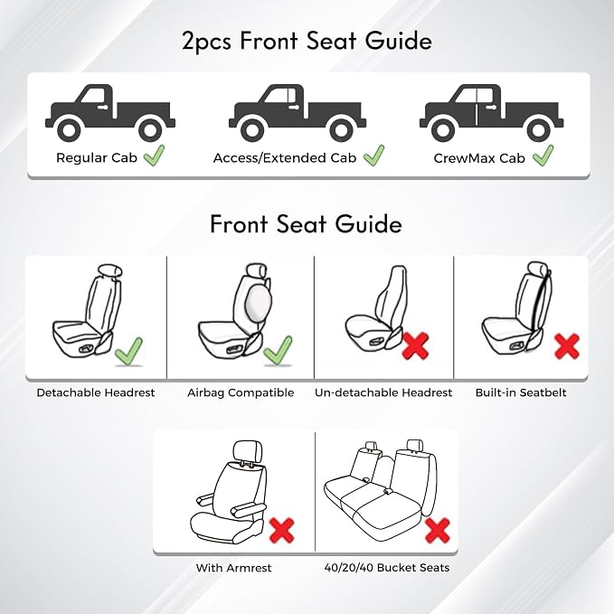 Huidasource Tundra Front Seat Covers, Full Coverage Automotive Black Leather Car Seat Cushion Cover Custom Fit for 2014-2021 Toyota Tundra CrewMax Pickup Truck (Front Pair/Black)