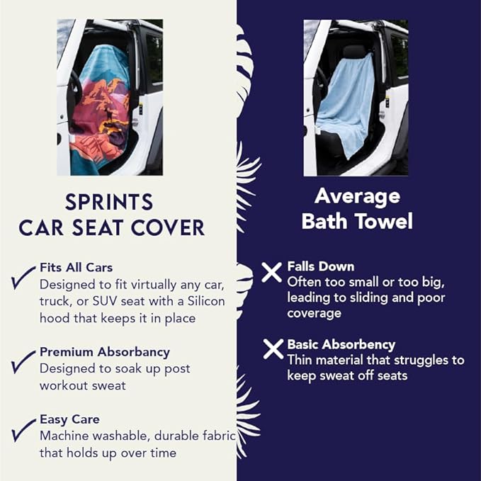 Sprints Athletic Running Towel, Full-Sized, Car Seat Cover - Performance Microfiber (Florid Declamation)
