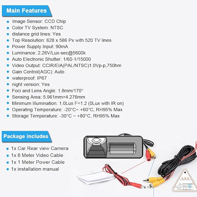 Super HD Vehicle Camera Waterproof Vehicle Car Rear View Backup Camera, 170° Viewing Angle Reversing Camera for Jeep Compass Grand Cherokeepatriot
