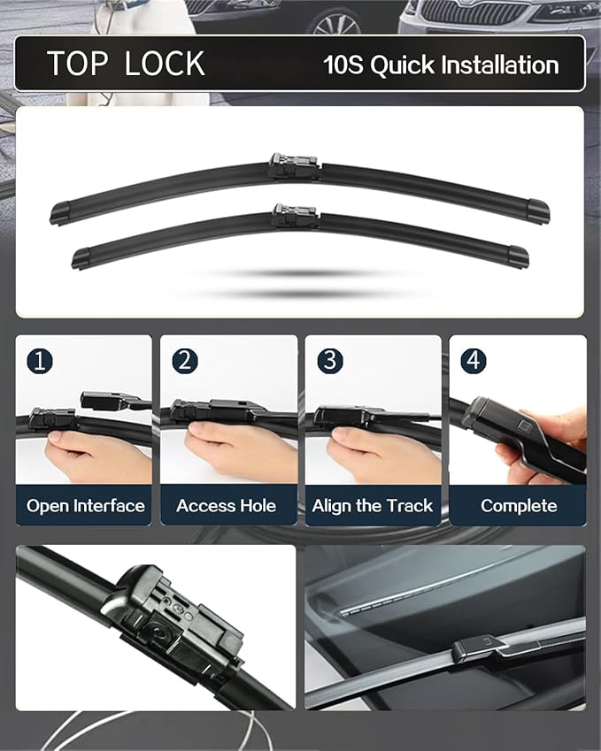 Replacement for Cadillac SRX 2010-2016 Silent Wipers -FAPIUO Front Windshield Wipers 26"+17"+12" Blade Set (3 Pack) TOP LOCK