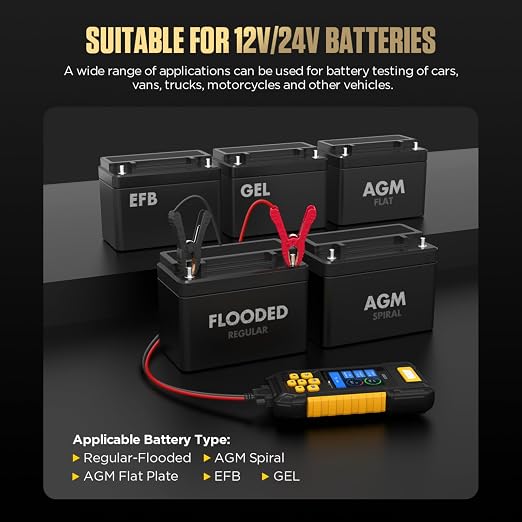 Battery Testers BT760 Automotive Battery System Testers 8V-32V Car Battery Analyzer with Battery/Load/Cranking/Charging Test,Data Printing,3 Rolls Printer Paper for Vehicles,HD,Trucks,Motorcycles