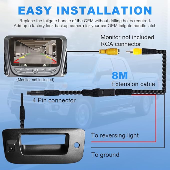Rear Tailgate Handle Backup Camera Compatible with 2007-2013 Chevy Silverado/GMC Sierra 1500 2500HD 3500HD Tailgate Reversing View Park Assist Camera Replaces 22755304 180°Wide Angle