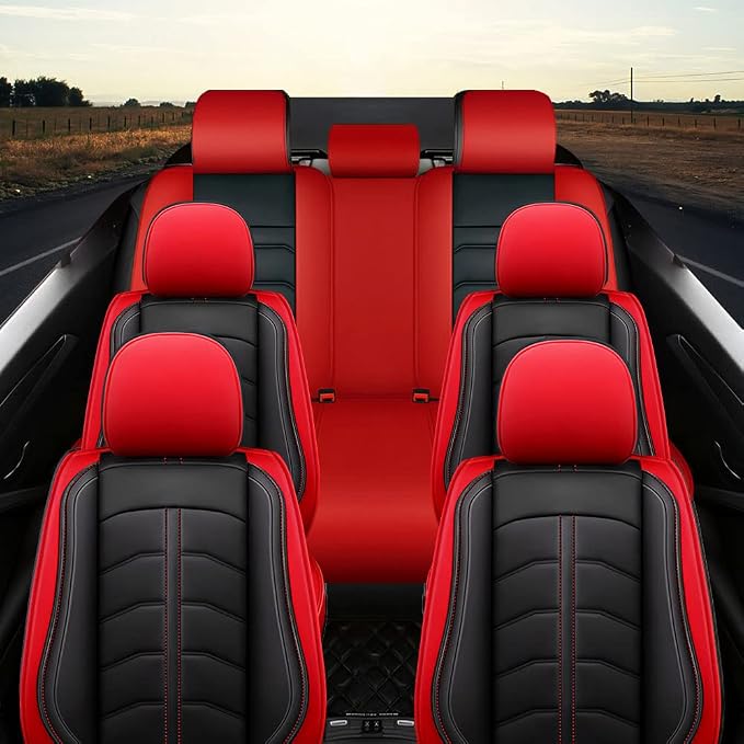 Car Seat Cover 7 Seats for Toyota Highlander 2001-2026, Durable Wear Resistant Waterproof Seat Cover, Breathable No Odor Premium Leather Vehicle Interior Accessories.(7 Standard,Black Red)