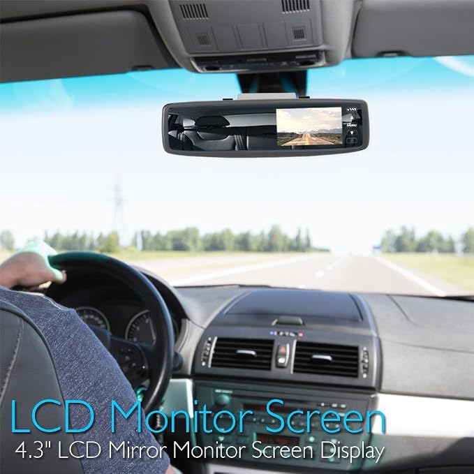 Pyle Wireless Backup Car Camera Rearview Mirror Monitor System - Parking & Reverse Safety Distance Scale Lines, Waterproof & Night Vision Cam, 4.3" LCD Display - (PLCM4300WIR)