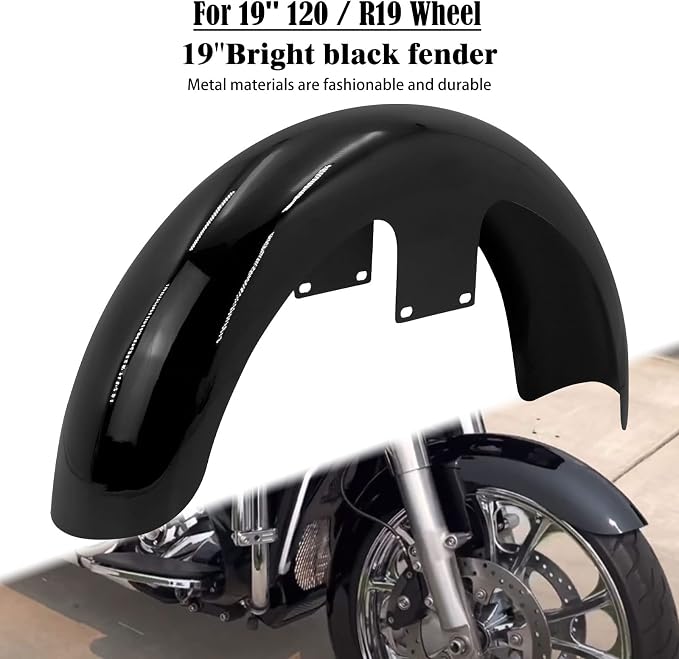19 inch Motorcycle Front Fender for 120 / R19 Tire Mudguard Fit for Harley Touring Electra Road Street Glide Road King Baggers（Gloss Black）