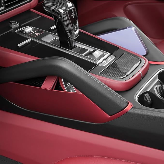 Car Center Console Armrest Side Storage Box Mobile Phone Box Holder Organizer Cover Trim for Porsche Cayenne 2018-2026 Car Accessories (Red)