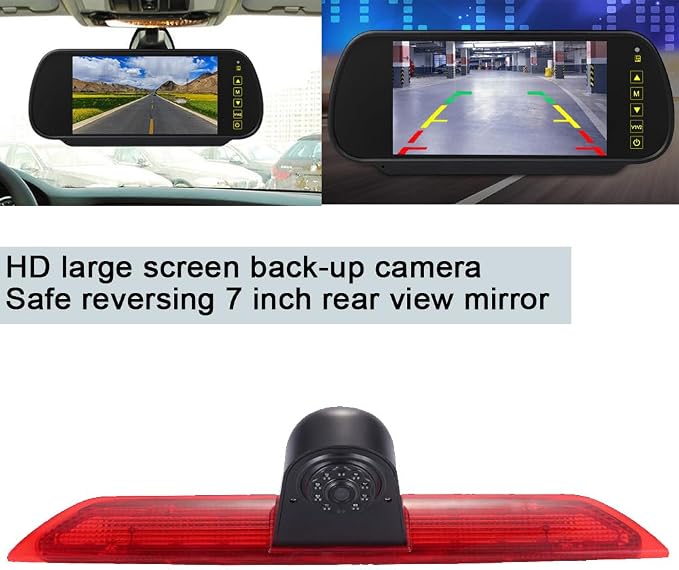 Third 3rd Brake Light Backup Parking Camera with 7 inch Rear View Mirror Monitor Replacement for Ford Transit tourneo Custom Jumbo Kasten V363 F150 F250 F350 V636 MK8 2012-2020