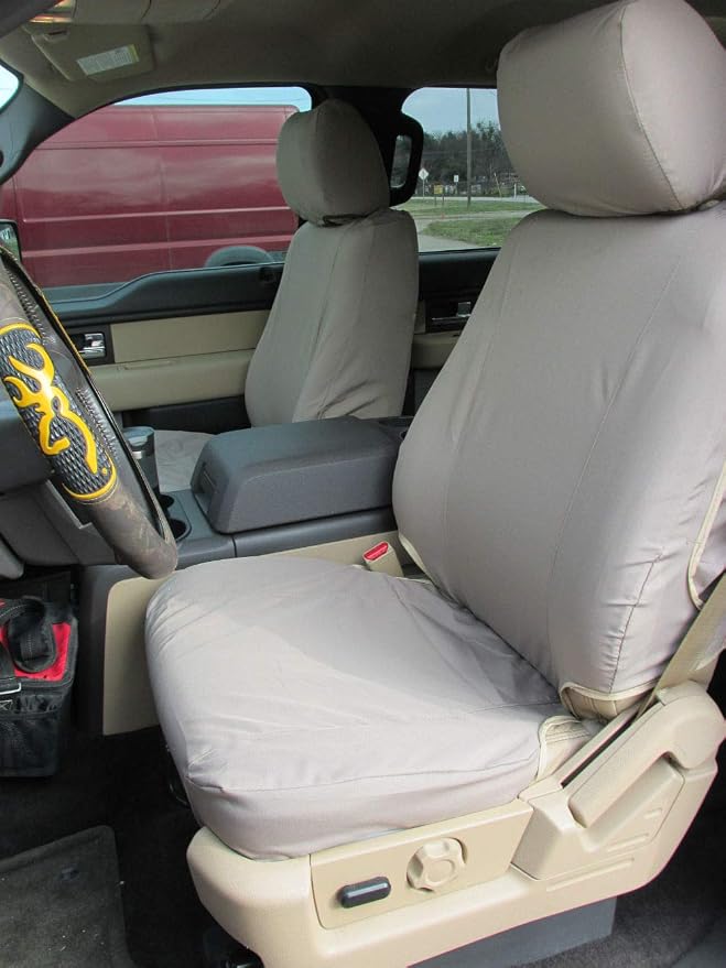 Durafit Seat Covers, Waterproof Taupe Endura Compatible with 2015-2024 Ford F150-F550 Front Buckets, Adjustable HR, Manual OR Electric Seats, Airbags in Seat