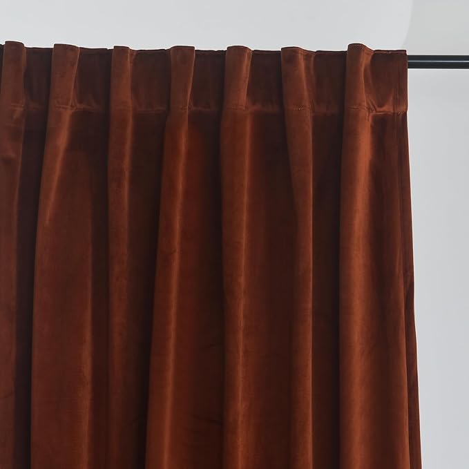 Roslynwood Luxury Soft Rust Velvet Curtains 90 inches Long Back Tab Thermal Insulated Blackout Window Drapes for Living Room/Bedroom/Dining Room, W52 x L90, 2 Panels