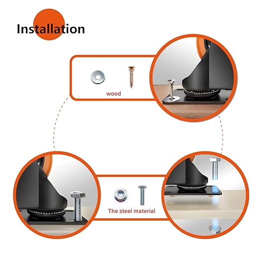 4" Swivel Plate Casters Set of 4 Heavy Duty 1200 lbs | Orange PU, Non-Marking, Quiet. 1200 Lbs/4 Casters. No Brake - Continuous Rolling. Black Rustproof Bracket. Workshop, Garage