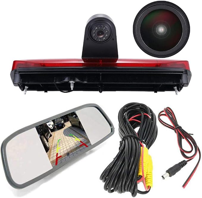 1280 * 720 Pixels Car Third Roof Brake Lamp Rear View Backup Camera Replacement for Ford Transit Connect 2014-2017 Transporter Business MPV SUV Bus Waterproof Night Vision+4.3" Reverse Mirror