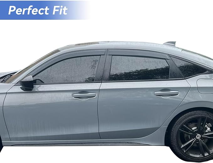 YQAUTEC Window Visors Rain Guards for 2022 2023 2024 2025 2026 Honda Civic, Out-Channel Window Vent Wind Deflectors Visors Shades for 22 23 24 25 26 Civic, for Sedan ONLY