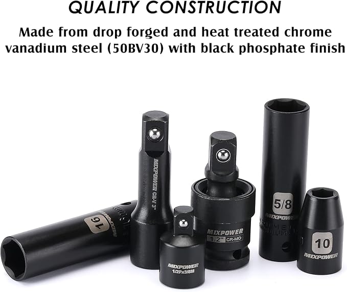 MIXPOWER 1/2-inch 70 Pieces Impact Socket Master Set, SAE and Metric, 5/16-Inch to 1-1/4-Inch and 8-24 mm Shallow/Deep