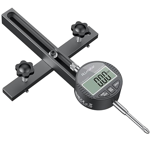 Digital Table Saw Gauge | Straight-Through Chute Design | 0.01mm Precision Dial Indicator | 3/4"(19mm) Aluminum Bar | for Blade/Fence/Arbor Alignment | Fits Saws with ≥3/4" Miter Slots
