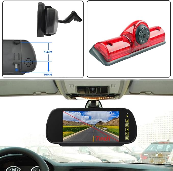1280 * 720 Pixel Third Roof Brake Lamp Car Backup Camera Replacement for Nissan NV1500/2500/3500 S SV SL Cargo Vans Transporter 2011-2021 Waterproof Night Vision Reverse Parking+7" inch Mirror