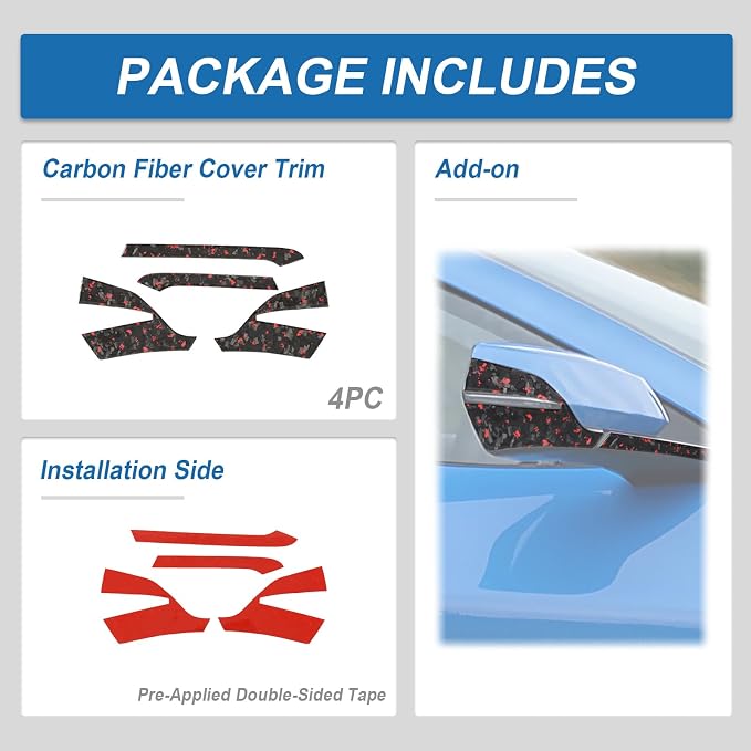 Red Forged Style Real Carbon Fiber Mirror Cover Trim Compatible with Corvette C8 2020-2026, Side Rearview Mirror Cap Trim, Exterior Decor Sticker Accessories